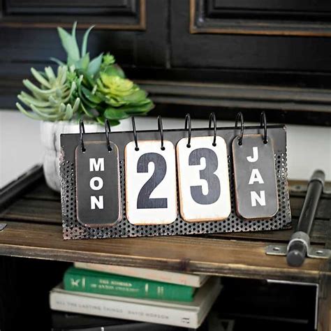 old school gray metal box flip calendar clock|Vintage Metal Flip Calendar .